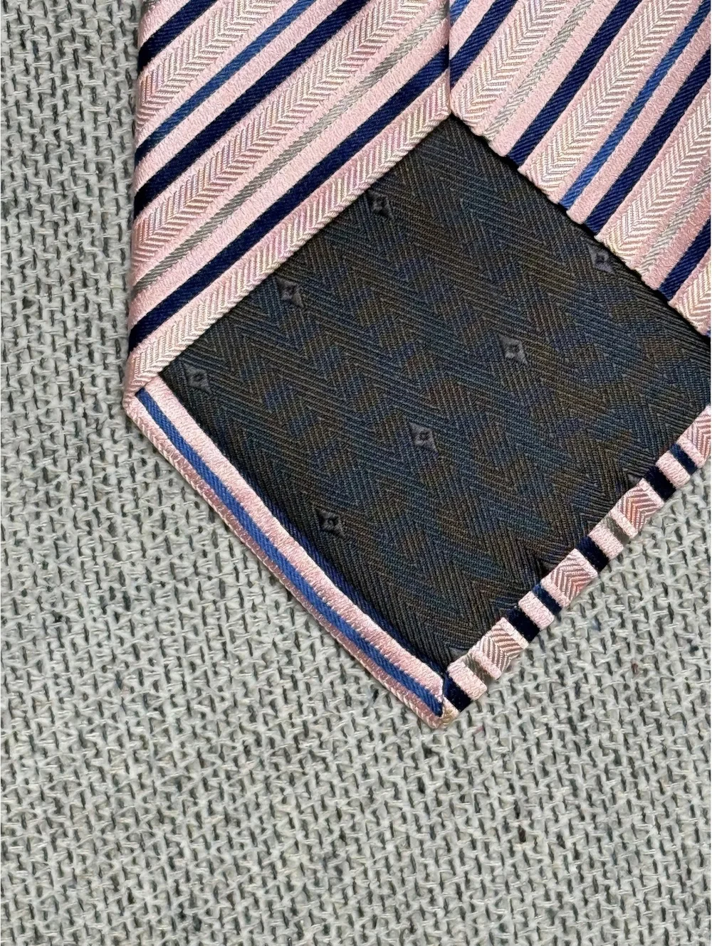 Bruno Pittelli Handmade 100% Silk Pink and Navy Striped Tie